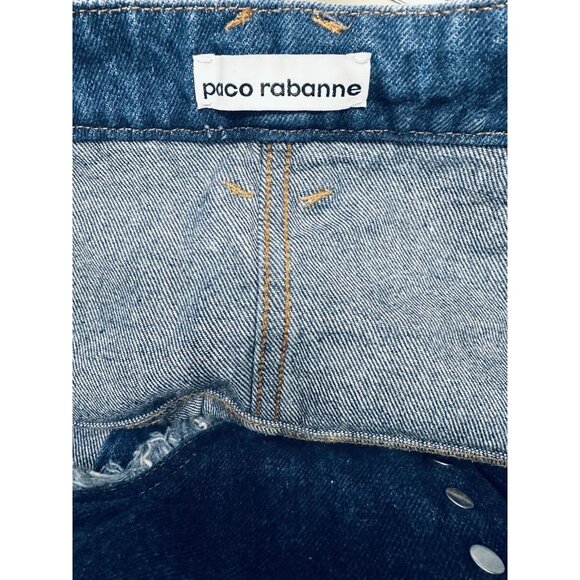 Paco Rabanne Women Casual Blue Denim Frayed Hem & Side Buttons & Cut Details S - Picture 6 of 9